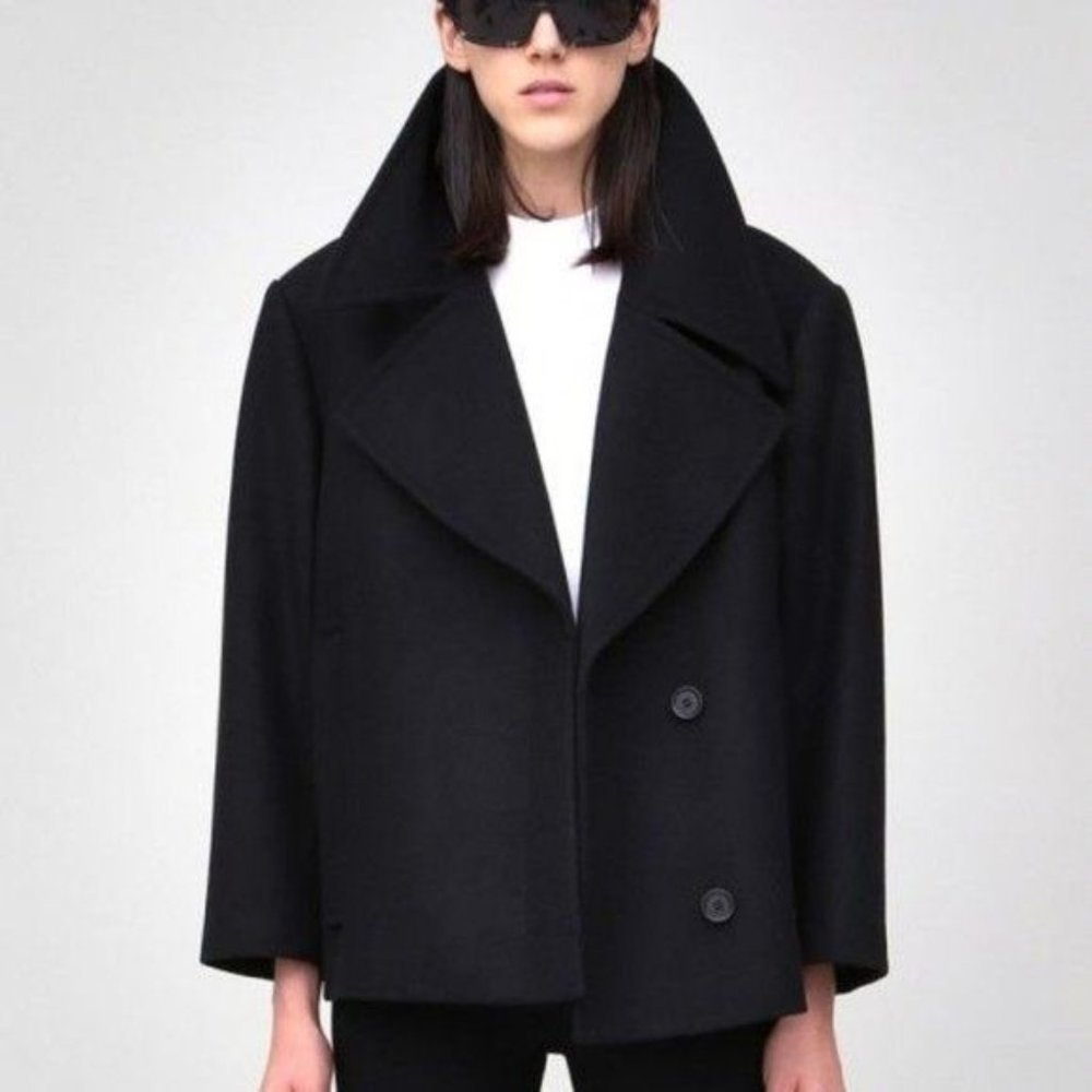 OAK Black Wool Admiral Coat -- Large